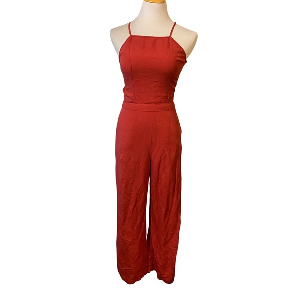 Abercrombie and Fitch Linen Blend Lace Up Back Jumpsuit - Picture 3 of 8